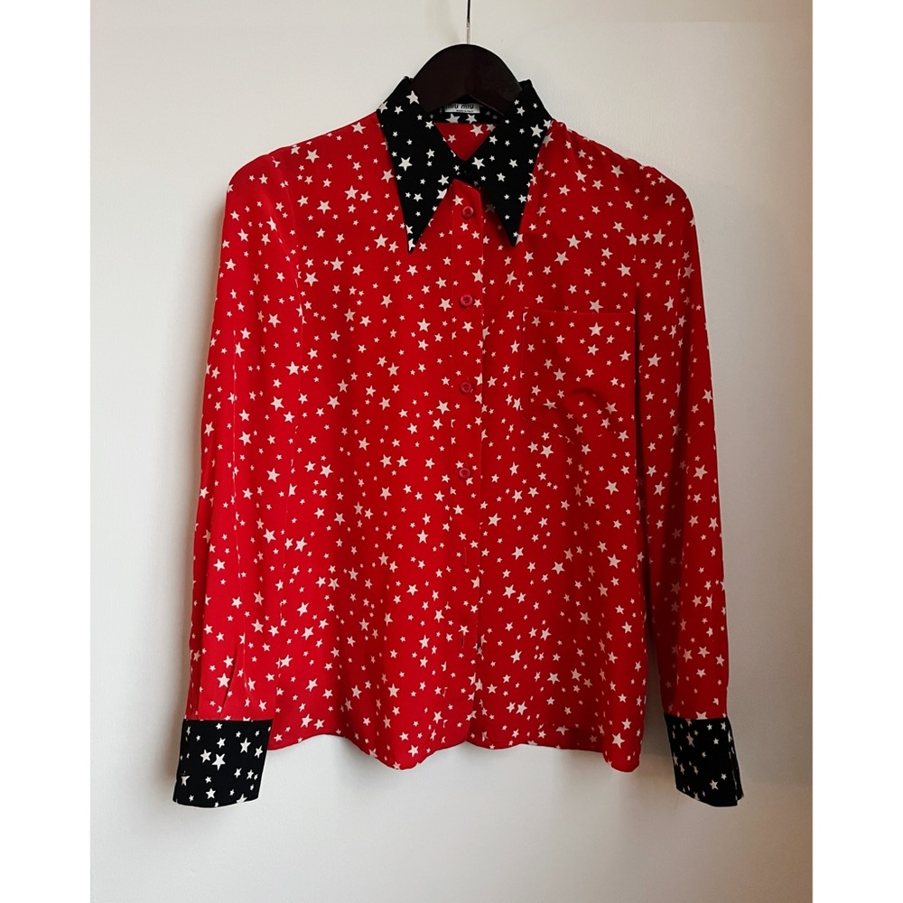 $1800 Iconic Printed Miu Miu star blouse shirt top IT 40 small US 2/4